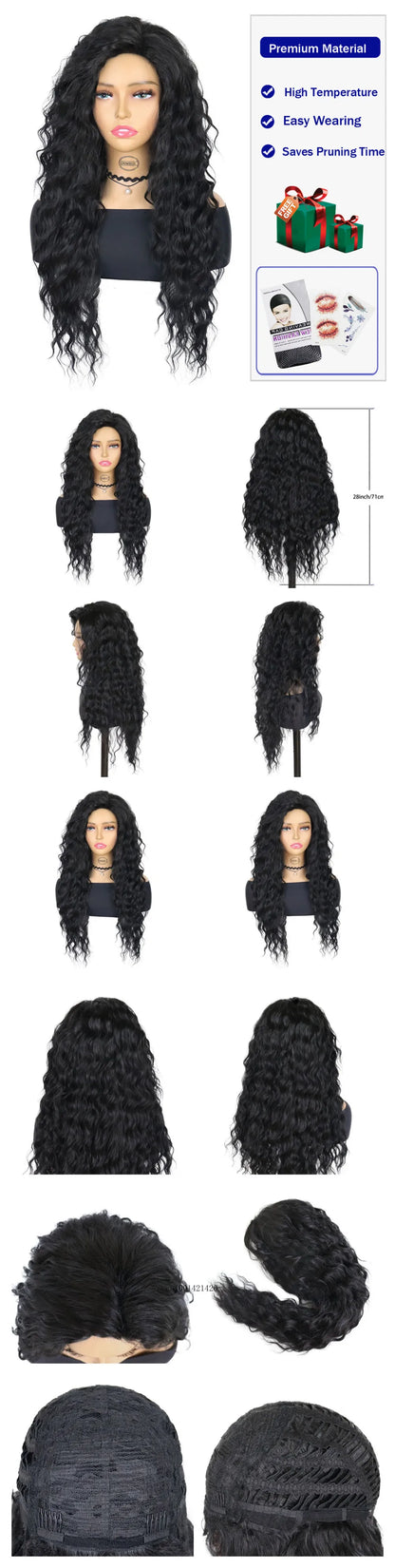 Ash Blonde Synthetic Wig – 26" Long Curly Ombre Hair, Fluffy Wave Wig for Women, Costume & Party Wig