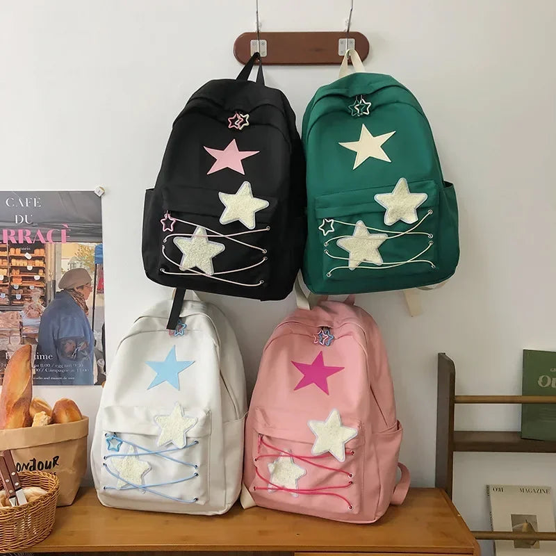 Korean Sweet Star Backpack – High-Capacity Japanese Women’s Streetwear Y2K Aesthetic Schoolbag – Kawaii Backpack for Students
