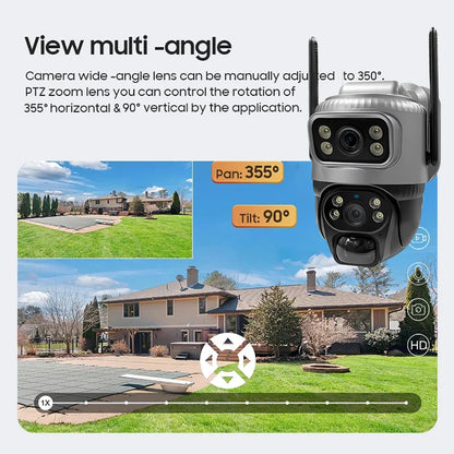 V380 Dual-Lens 4G Security Camera — 8MP 4K Solar IP Cam with PIR Motion Detection, Night Vision, Waterproof, Battery-Powered CCTV Monitor
