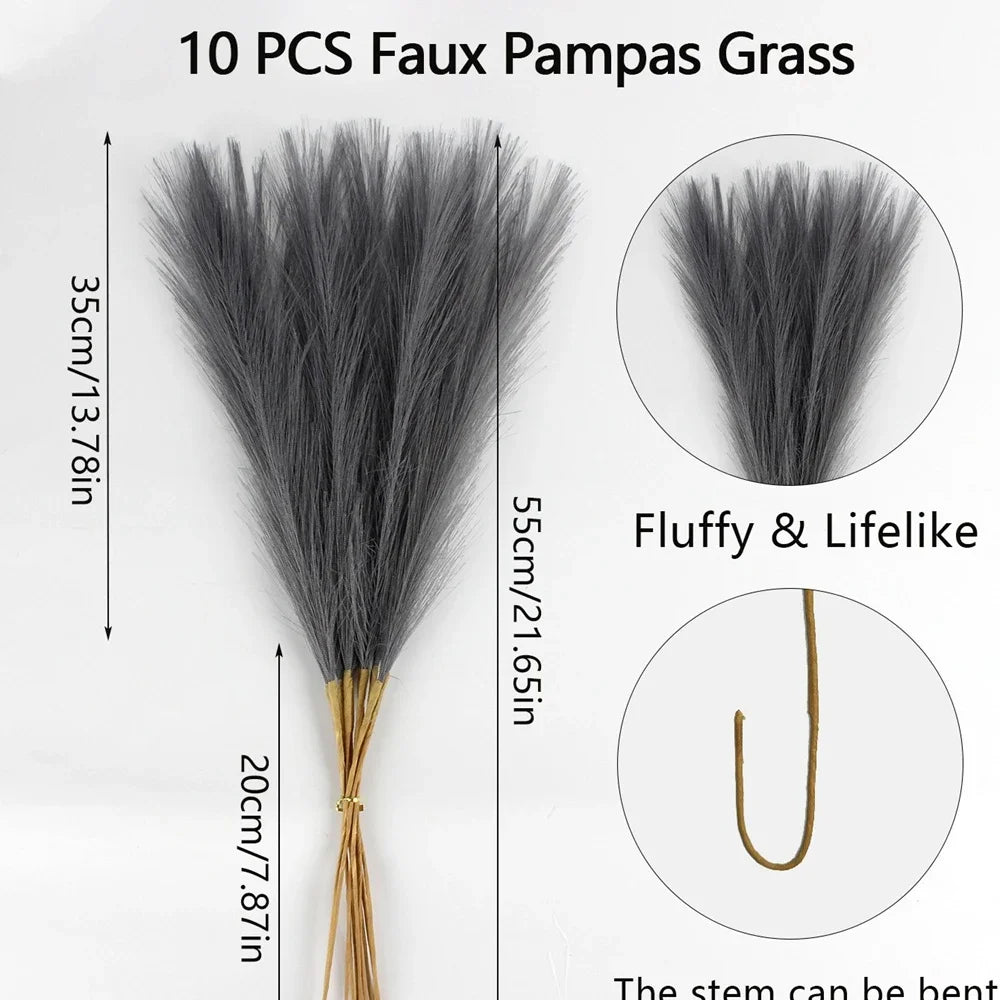 10PCS Artificial Pampas Grass – Fake Reed Flowers for DIY Floral Arrangements, Table Decor, Weddings & Home Christmas Decoration