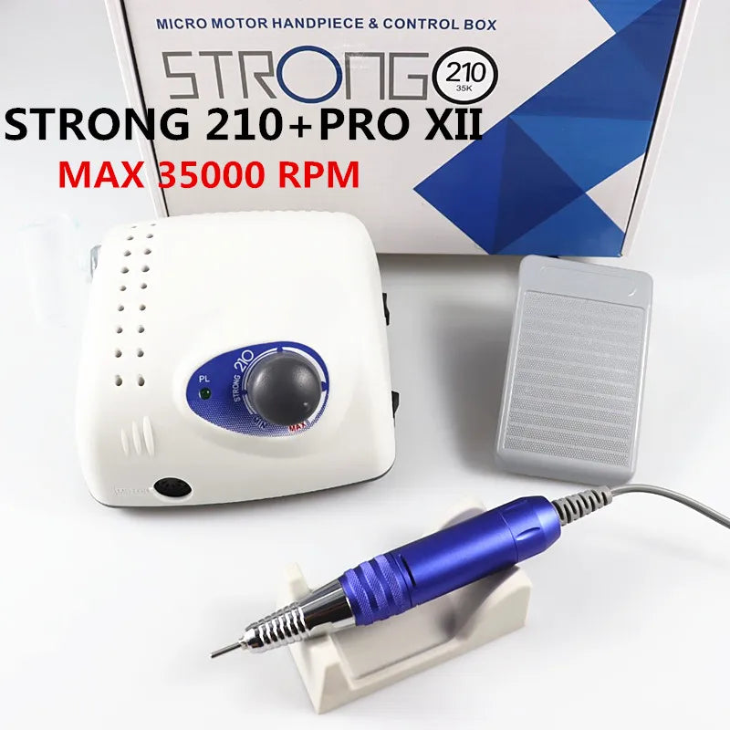 Strong 210 PRO XII Nail Drill 65W 35000RPM Electric Milling Manicure Machine with Cutters