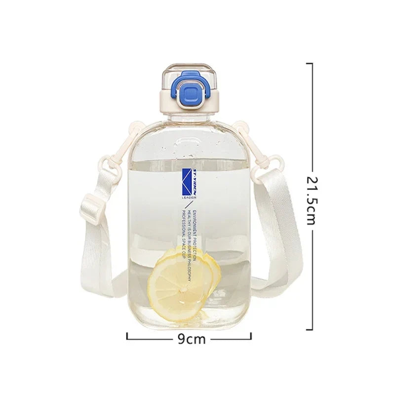 Elegant Slim Transparent Water Bottle - Flat Square Portable Travel Canteen with Adjustable Strap, Ideal for Sports and Camping