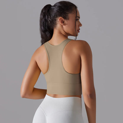 Women's Nylon Sports Bra – Elastic Yoga Crop Top, Stretch Gym Fitness Bra for Training & Activewear