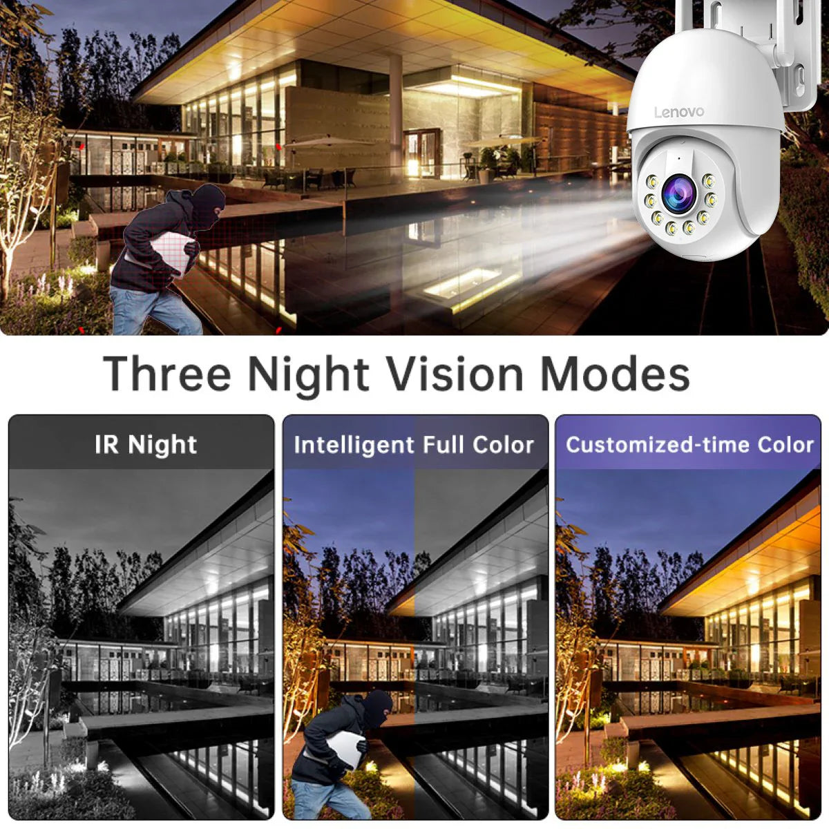 Lenovo 3MP/5MP PTZ WiFi IP Camera, 4X Digital Zoom, Audio, Color Night Vision, Waterproof, Outdoor CCTV Smart Home Surveillance
