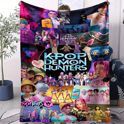 K-Pop Demon Hunter Flannel Blanket — Anime Girl Team Throw — Winter Warm Sofa & Bed Cover Fan Gift