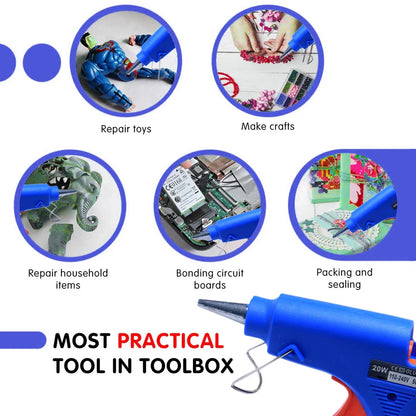 20W Mini Hot Melt Glue Gun - Household and Industrial Repair Tool with Adjustable Heat - Compatible with 7mm Glue Sticks