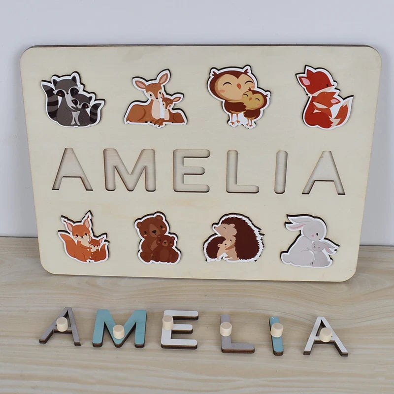 Montessori Personalized Wooden Name Puzzle — Custom Letter Board Educational Toy for Babies