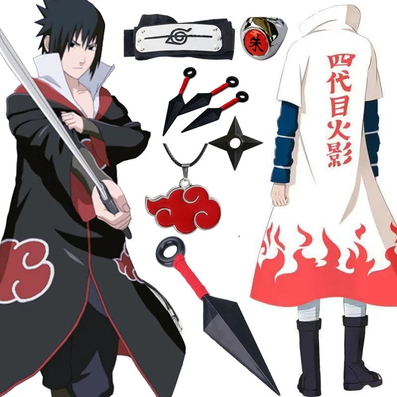 Ninja Hokage Cosplay Costume | Black & White with Itachi Akira & Fourth Generation Cape