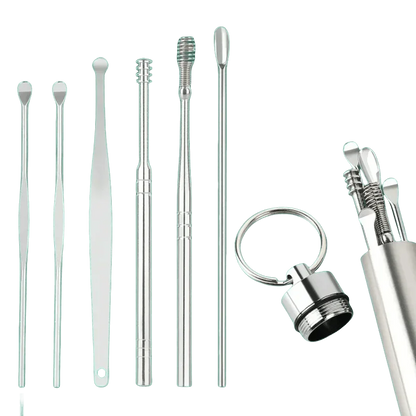 6pcs Stainless Steel Ear Wax Removal Tool Set – Spiral Rotating Ear Picker Spoon for Cleaning & Collecting Ear Wax