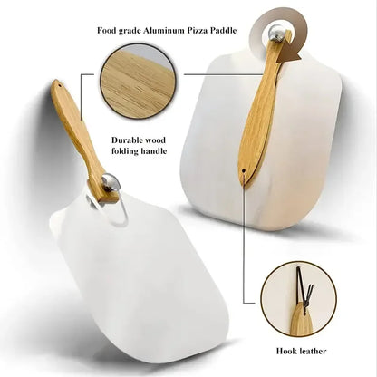 Premium Stainless Steel Aluminum Folding Pizza Spatula - Versatile Baking Tool with Foldable Oak Handle