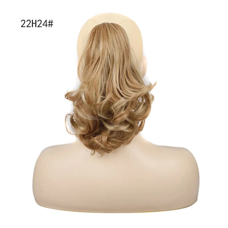 12-Inch Synthetic Wavy Curly Ponytail Hair Extension with Claw Clip – Mixed Blonde Hairpiece for Women