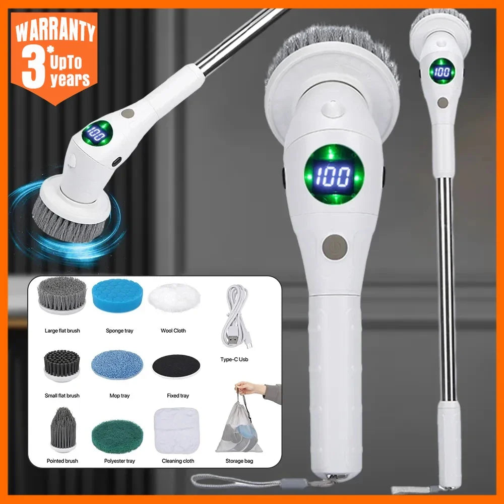 8 in 1 Multifunctional Electric Cleaning Brush – Rotatable LED Night Light Bathroom & Kitchen Household Scrubber