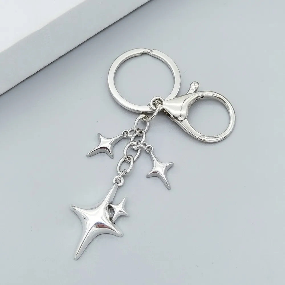 Star & Moon Alloy Keychain Pendant – Creative Four-Pointed Star Key Ring Bag Backpack Charm for Women & Men Jewelry Gift Accessories