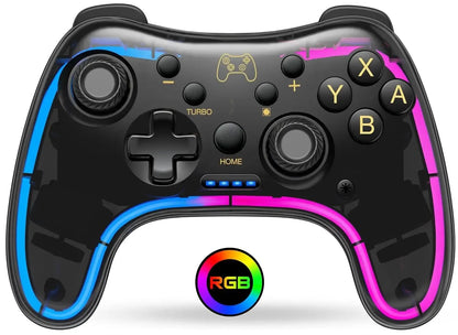 Controller 7039 for Nintendo Switch – Transparent Gamepad with RGB Lights, Turbo, Wake-Up, Multi-Platform & App Support