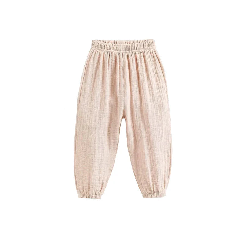 Summer Korean Kids Cotton Linen Pants – Casual High Waist Loose Pleated Harem Trousers for Girls & Boys