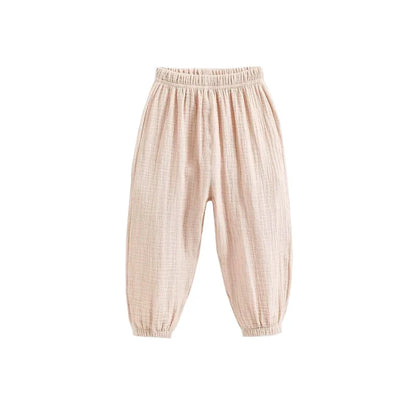 Summer Korean Kids Cotton Linen Pants – Casual High Waist Loose Pleated Harem Trousers for Girls & Boys