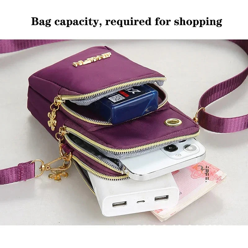 Women's Mobile Phone Crossbody Bag - Fashion Mini 3-Layer Wallet with Neck Strap | Mommy Coin and Running Cover Shoulder Bag