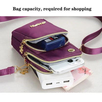 Women's Mobile Phone Crossbody Bag - Fashion Mini 3-Layer Wallet with Neck Strap | Mommy Coin and Running Cover Shoulder Bag