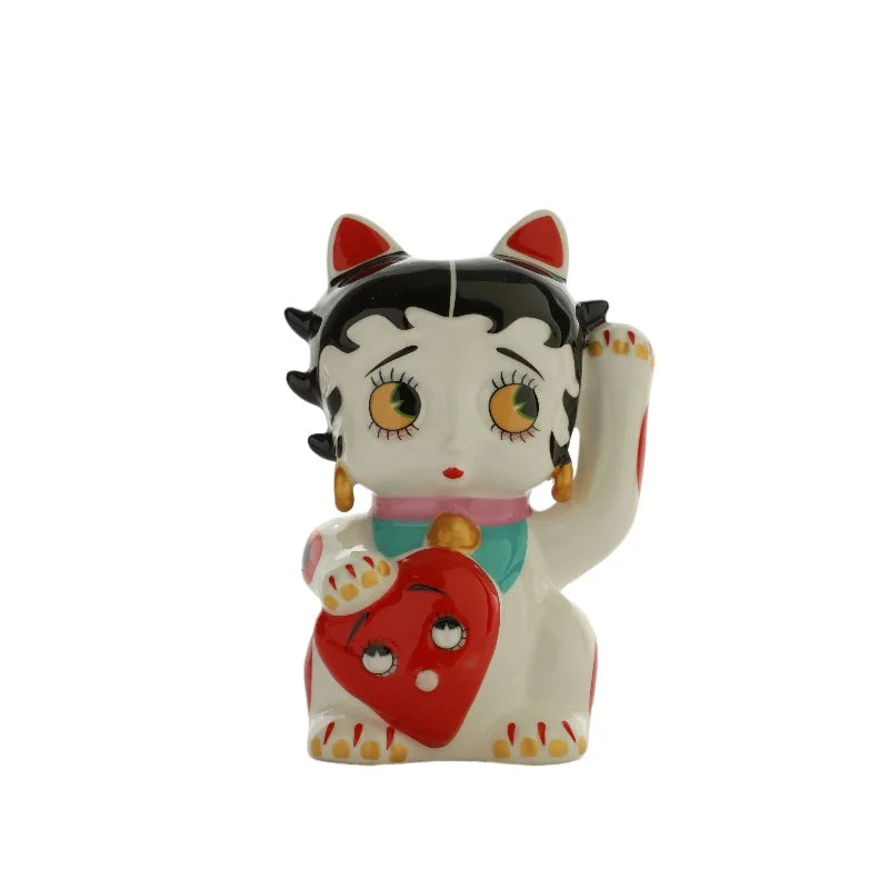 Cute Ceramic Lucky Cat Statue – Cartoon Home Decor for Living Room, Bedroom & Store