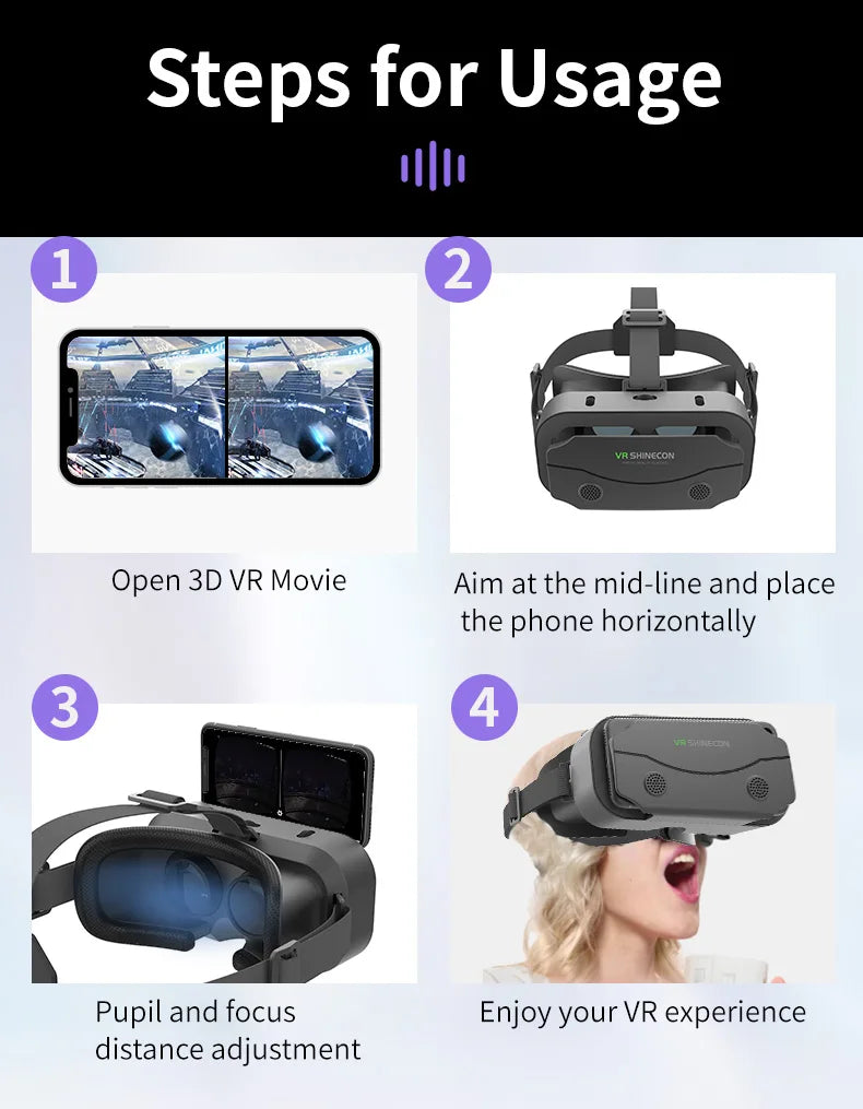Shinecon 3D VR Headset – Virtual Reality Glasses with Helmet Lenses for Smartphones