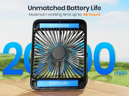 Warmco D4 Portable Desk Fan – 8" Rechargeable Camping Fan with 20000mAh Battery, Light, 48H Runtime, Silent Operation, Digital Display