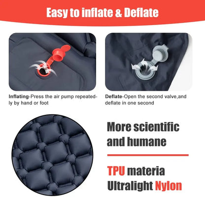 Outdoor Ultralight Inflatable Camping Mattress - Sleeping Pad with Pillows and Built-In Inflator Pump for Hiking