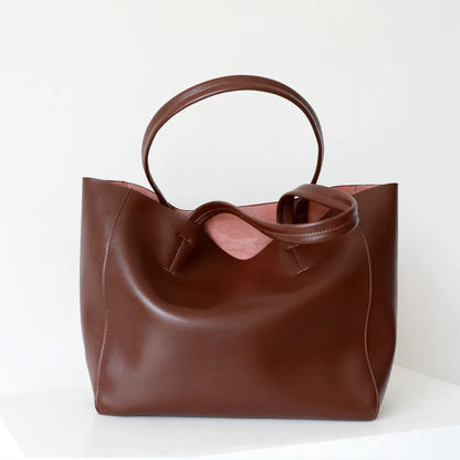 Customizable Name Large Capacity Commuter Bag – 100% Genuine Leather Soft Tote, Single Shoulder & Diagonal Shopping Bag