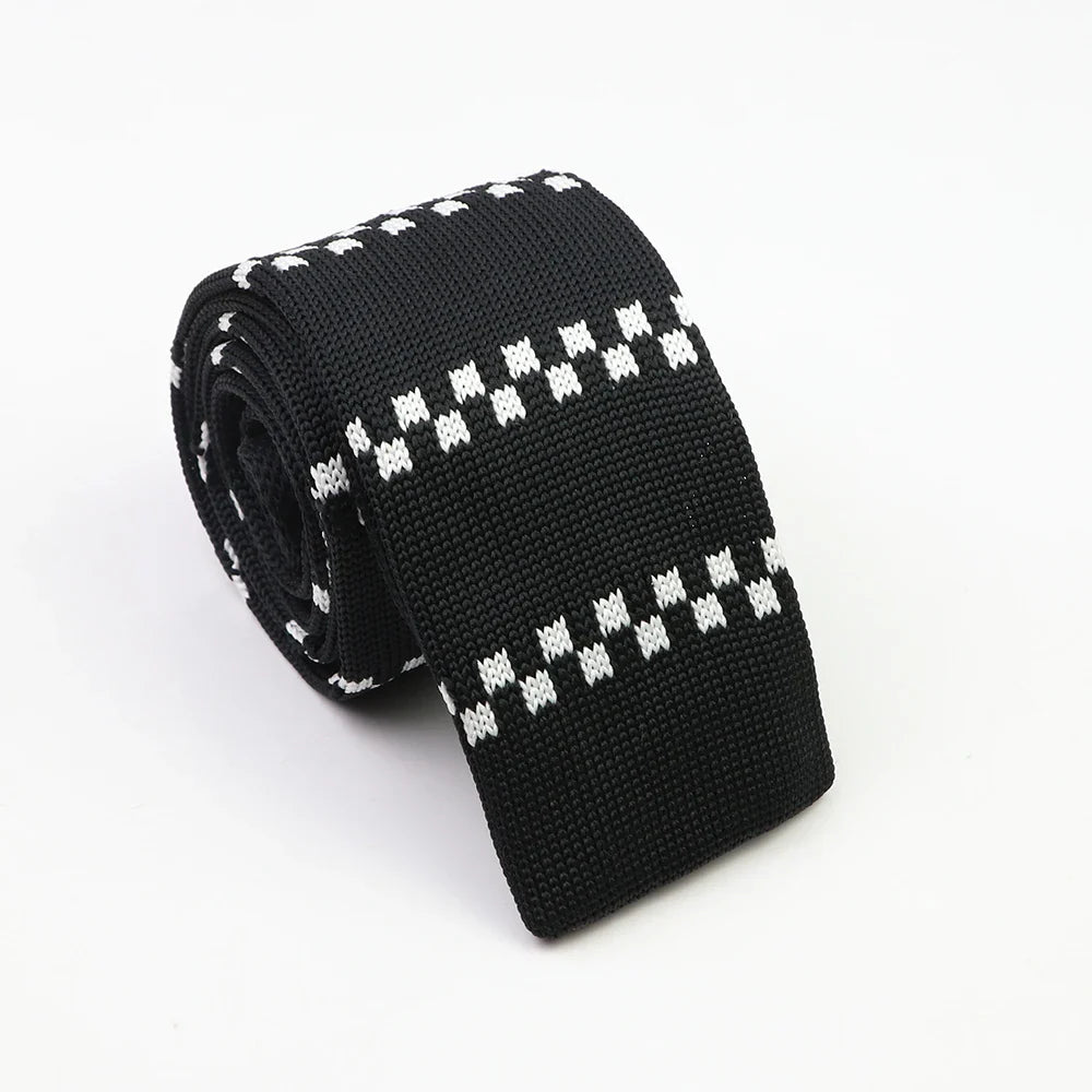 Classic Knit Neck Tie for Men — 6cm Plaid & Dots Casual Business Wedding Tie