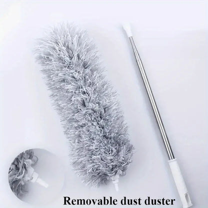 2.8M Extendable Chicken Feather Duster - Curved Ceiling Cleaning Broom with Electrostatic Dust Collector