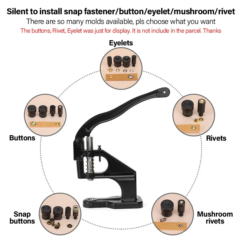 WUTA Manual Button Installation Tool – Mute Punching for Mushroom Rivets & Eyelets, DIY Hand Pressing Tool (With/Without Machine)
