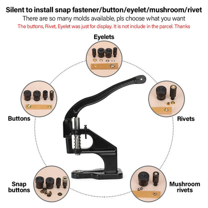 WUTA Manual Button Installation Tool – Mute Punching for Mushroom Rivets & Eyelets, DIY Hand Pressing Tool (With/Without Machine)