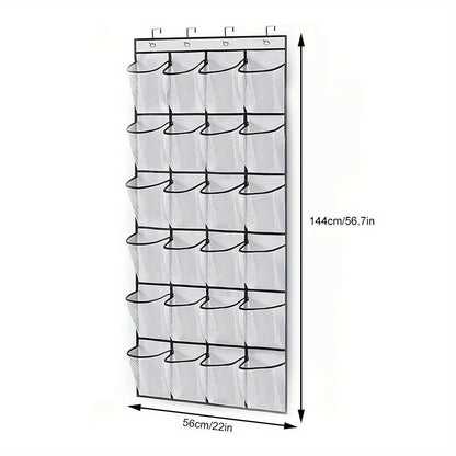24-Grid Wall-Mounted Shoe Organizer – Fabric Closet Storage Rack with Mesh Pockets, Clear Hanging Over-the-Door Cloth Bag
