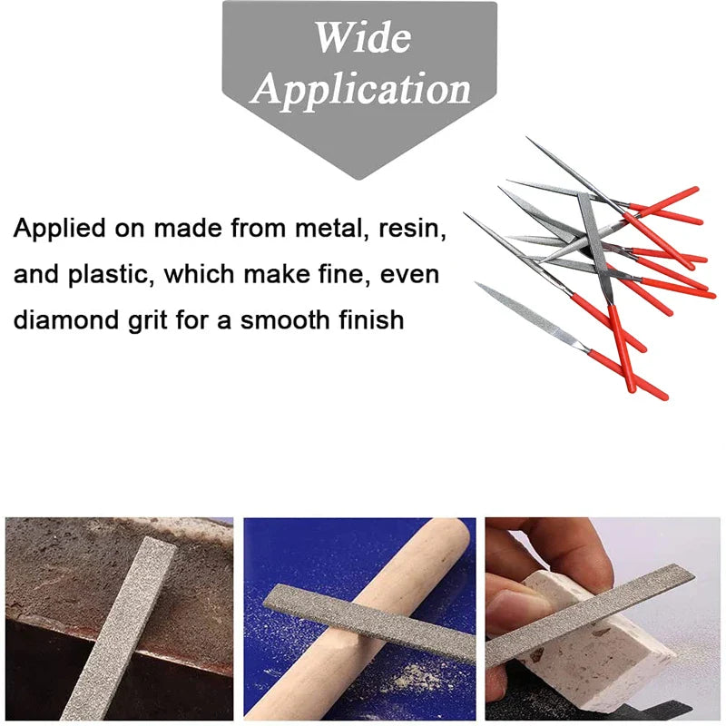 10Pcs Diamond Needle File Set - 3x140mm Mini Files for Stone, Glass, Metal Carving - Craft Hand Tools Kit