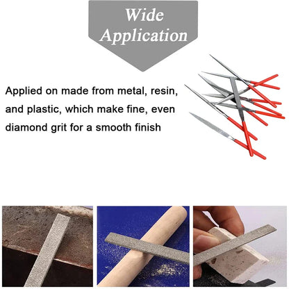 10Pcs Diamond Needle File Set - 3x140mm Mini Files for Stone, Glass, Metal Carving - Craft Hand Tools Kit