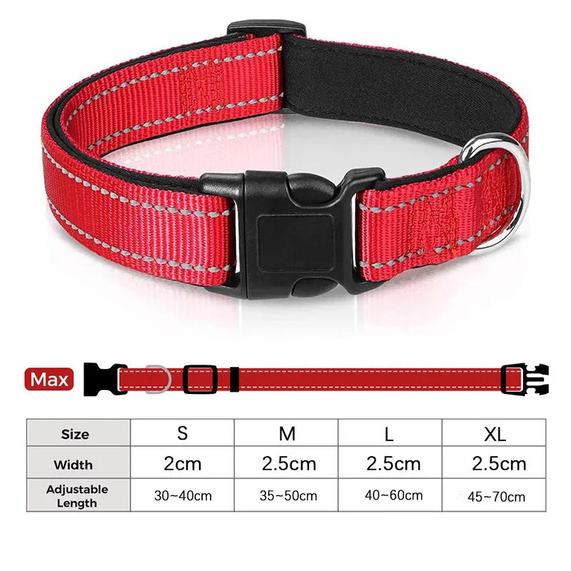 Reflective Dog Collar – Soft Neoprene Padded Nylon, Adjustable & Sturdy for Medium and Large Dogs