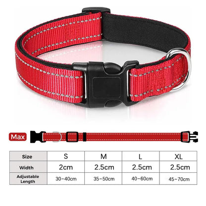 Reflective Dog Collar – Soft Neoprene Padded Nylon, Adjustable & Sturdy for Medium and Large Dogs
