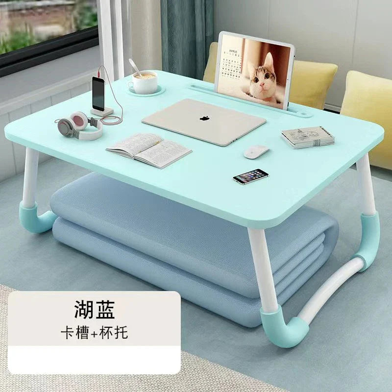 Foldable Laptop Desk for Bed & Sofa – Portable Lap Table with Cup, Book Holder, Drawer, and USB Slot