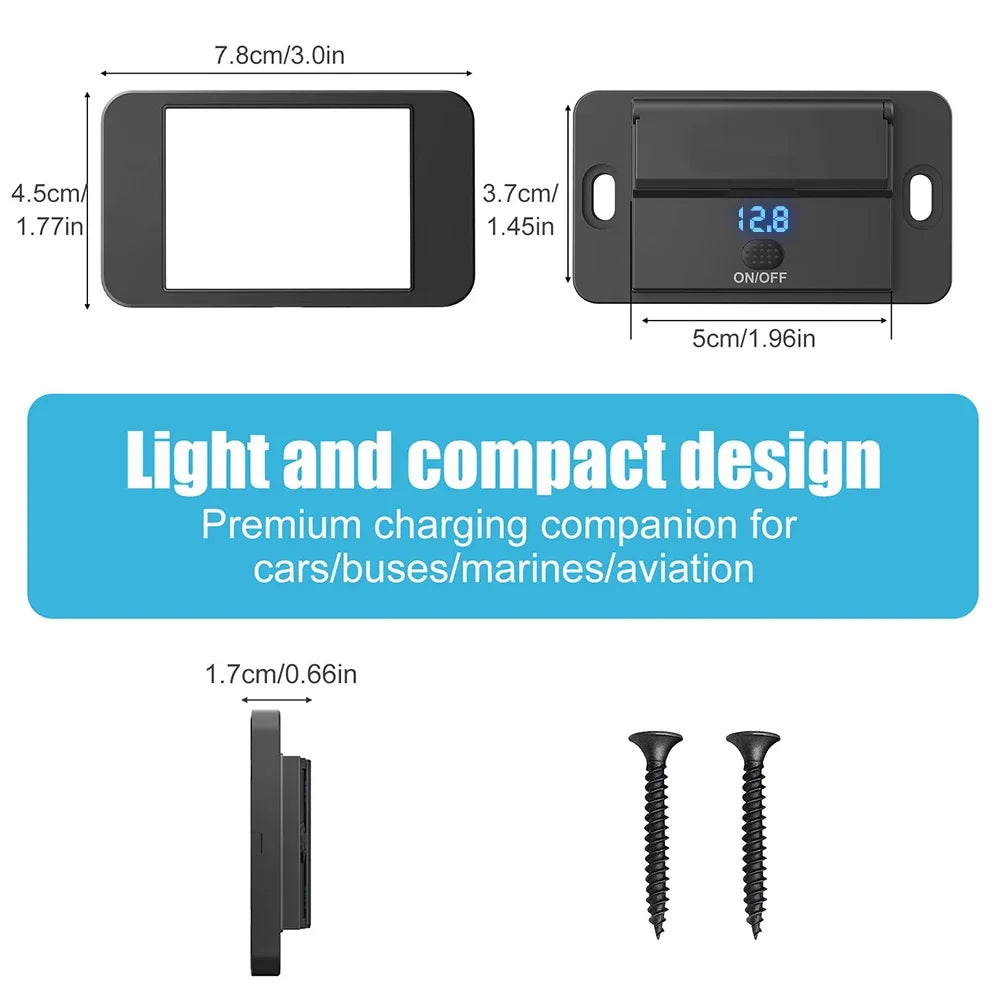 Car Charger Socket Adapter with Switch | 4-Port Charging Splitter for Bus, RV, ATV, Truck, Boat | 12V/24V PD, QC3.0
