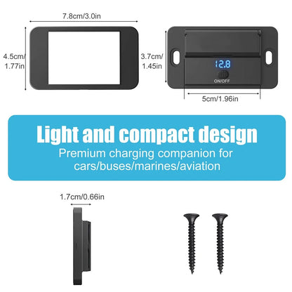 Car Charger Socket Adapter with Switch | 4-Port Charging Splitter for Bus, RV, ATV, Truck, Boat | 12V/24V PD, QC3.0