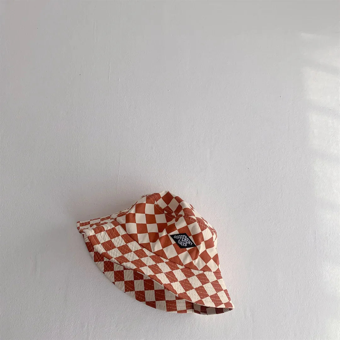 Kids Checkerboard Bucket Hat – Cute Plaid Fisherman Sun Cap for Boys & Girls | Soft Breathable Panama Style Baby Sun Protection Hat