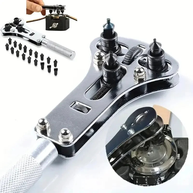 3-Claw Adjustable Watch Case Opener Wrench – Screw Back Repair Tool Kit