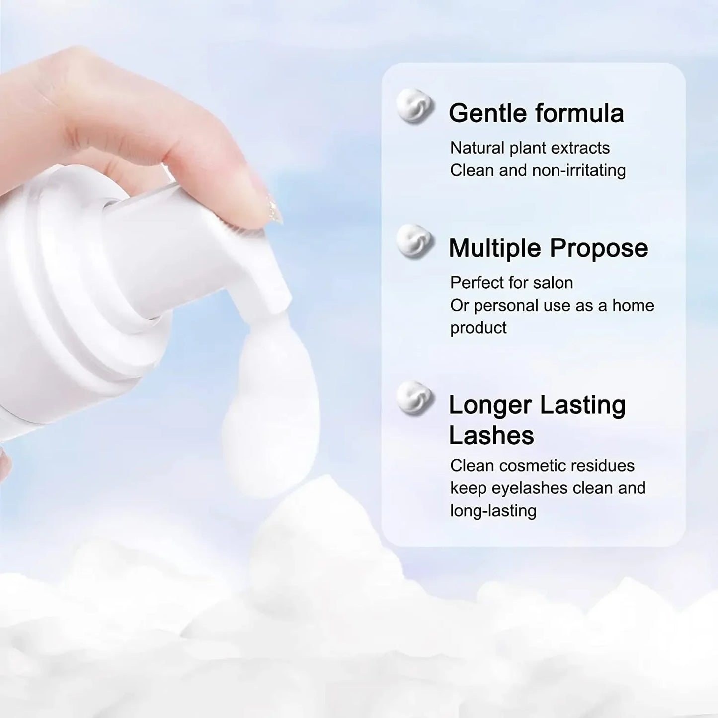 50ml Lanthome Eyelash Extension Shampoo Foam - Deep Cleanser for Eyelids, Mascara Remover & Glue, Salon & Home Use