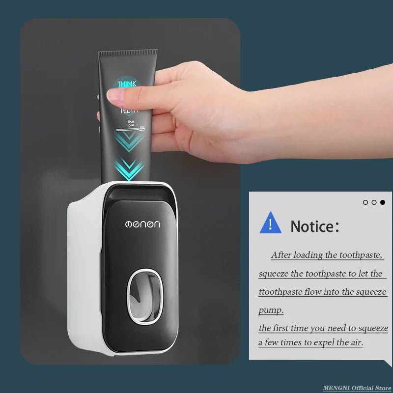 MENGNI Automatic Toothpaste Dispenser: Wall-Mounted Squeezer with Toothbrush Holder - Bathroom Accessories Set