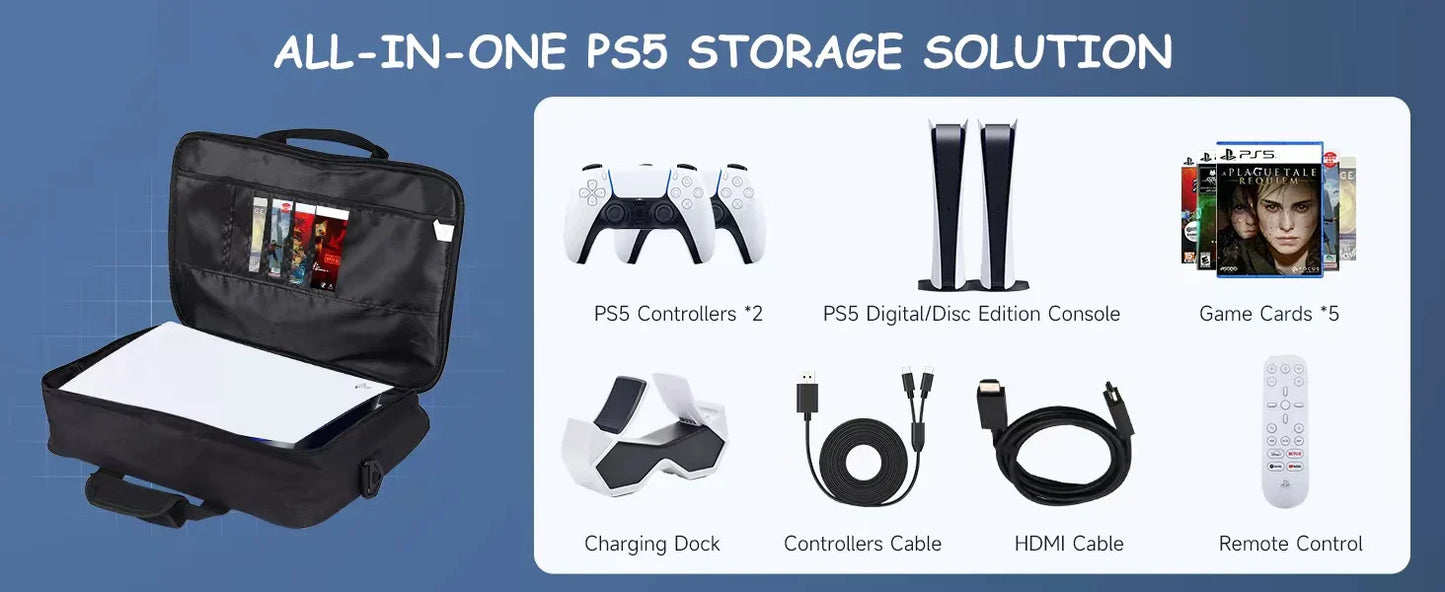 PS5 Travel Case - Protective Carry Bag for PS5 Disc/Digital Console, Controllers, Game Cards & Headset