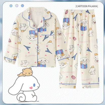 2pcs Kid's Cinnamoroll Pajamas Set - Long Sleeve Top & Pants, Kuromi Sanrio Print Loungewear for Girls