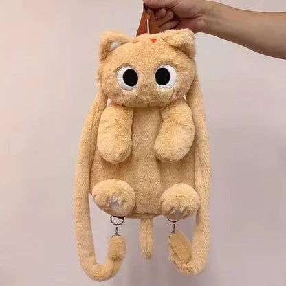 40cm Kawaii Big Eyes Cat Plush Backpack - Cute Large-Capacity Stuffed Animal Bag for Kids & Adults