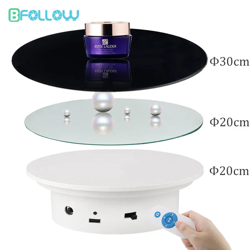 BFOLLOW 20/30/40cm Remote Control Electric Turntable – 360° Rotating Rechargeable Mirror Display Stand for Photography & Video