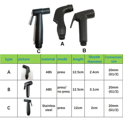 Black Toilet Bidet Sprayer Set - Handheld Bathroom Wash Spray Gun with Flexible Hose, Water Valve & Cleaning Shower Head