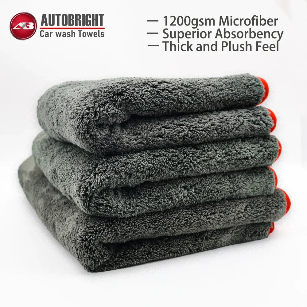AUTOBRIGHT 1200GSM Microfiber Car Cleaning Towels – Ultra-Soft Wash & Dry Cloths