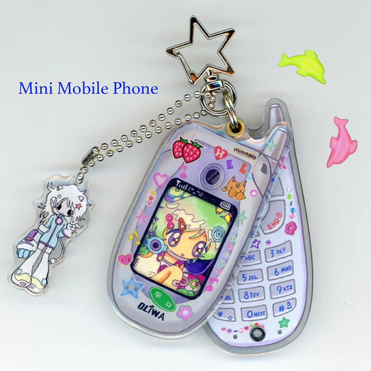 Oliva Acrylic Phone Decoration Keychain — Kawaii Pendant with Photo Frame for 1-Inch Photos, Perfect Birthday Gift